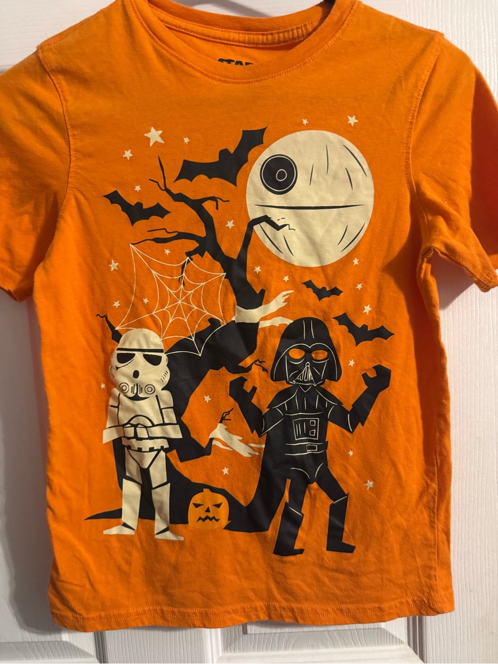 Star Wars Orange Halloween Kids T-Shirt with Darth Vader & Stormtrooper